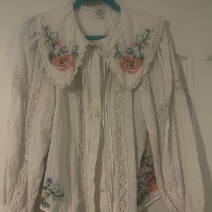 River Island Embroidered Pilgrim Collar Blouse